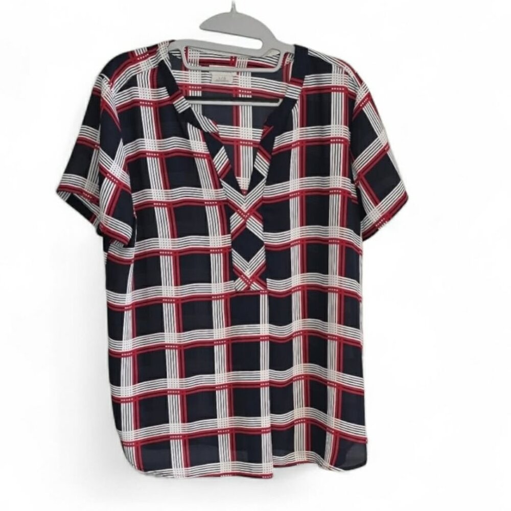 Van Heusen Plaid Shirt Patriotic Top USA Vibes Sz L